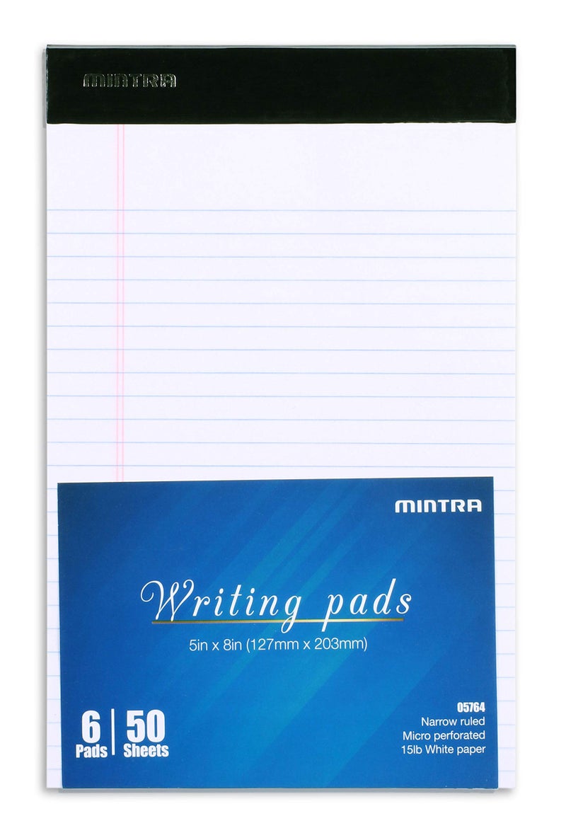 Mintra Office Legal Pads - ((BASIC WHITE 6pk, 5in x 8in, NARROW RULED)) - Image 5